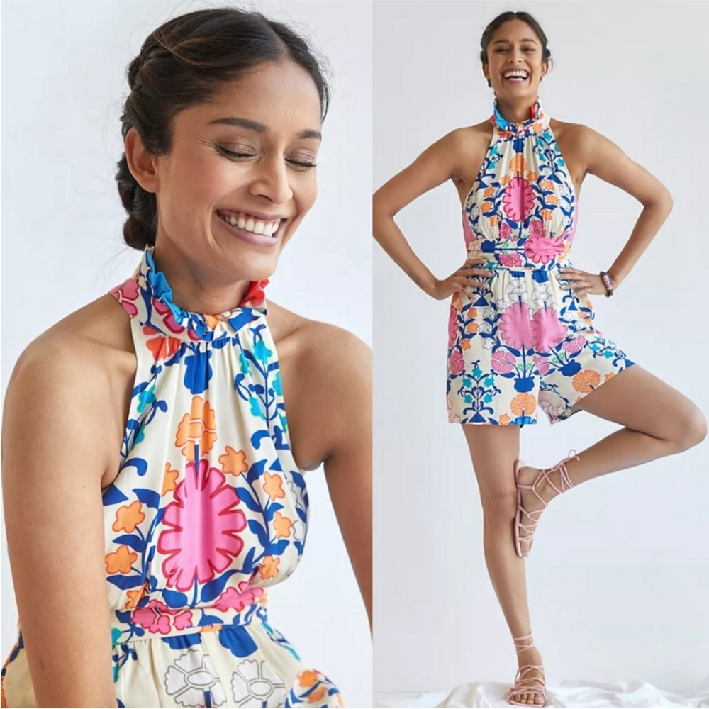 Anthropologie Plenty by Tracy Reese Ruffled Floral Romper Women’s Size Large